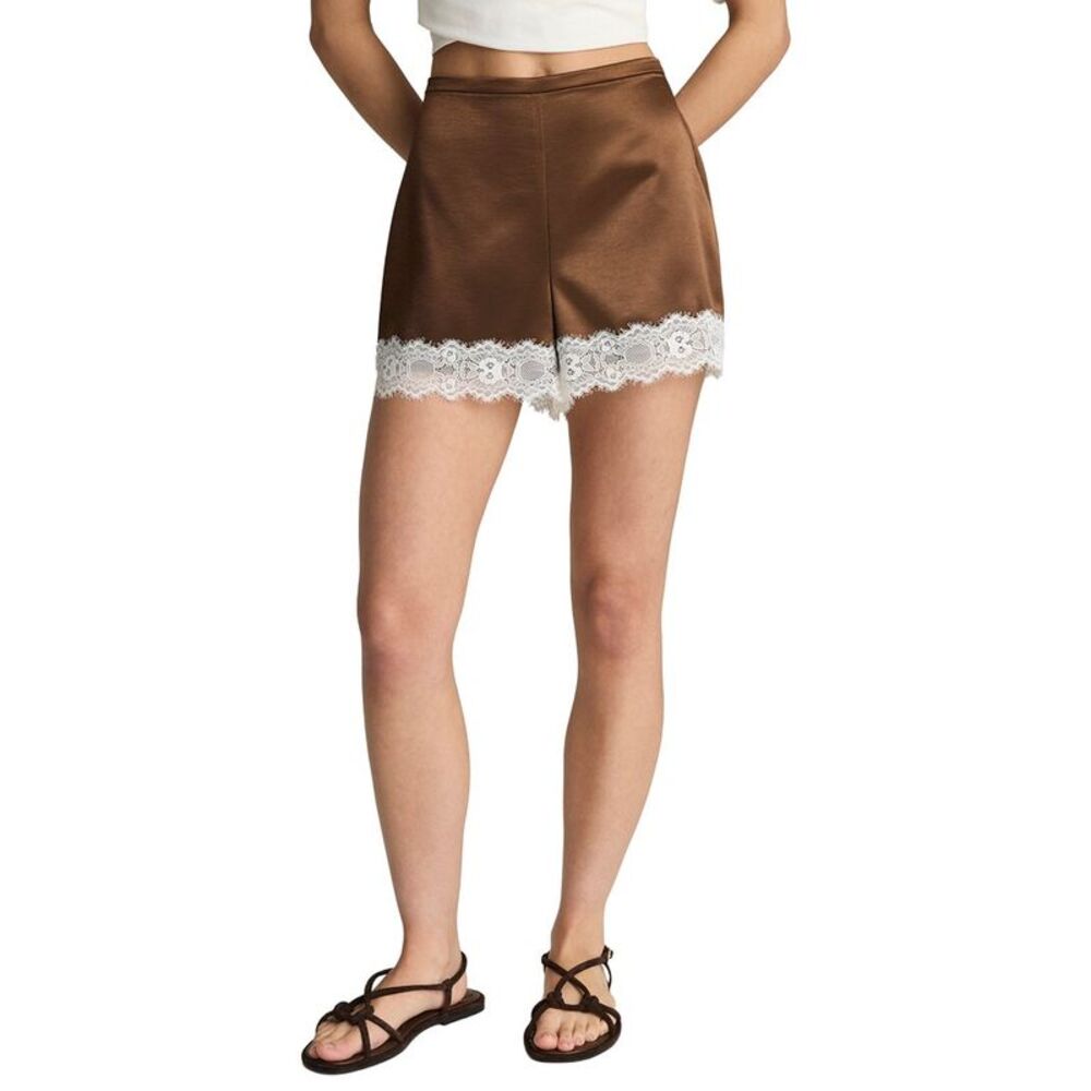 Kenneth Cole Womens Contrast Collar Lace Hem Short, Brown